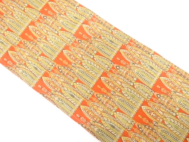 抽象草花模様織り出し　名古屋帯